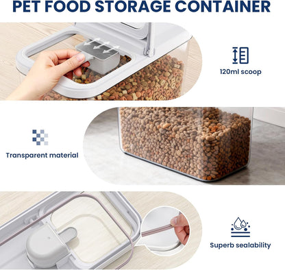 LEAWALK 10Lbs/10.57Qt Airtight Dog Cat Food Storage Container and Dog Treat Containers BPA-Free, PET Clear Stackable Pet Storage Bin, Pop Top, 1-Cup Scoop for Pet Food/Rice/Flour/Bread/Grains
