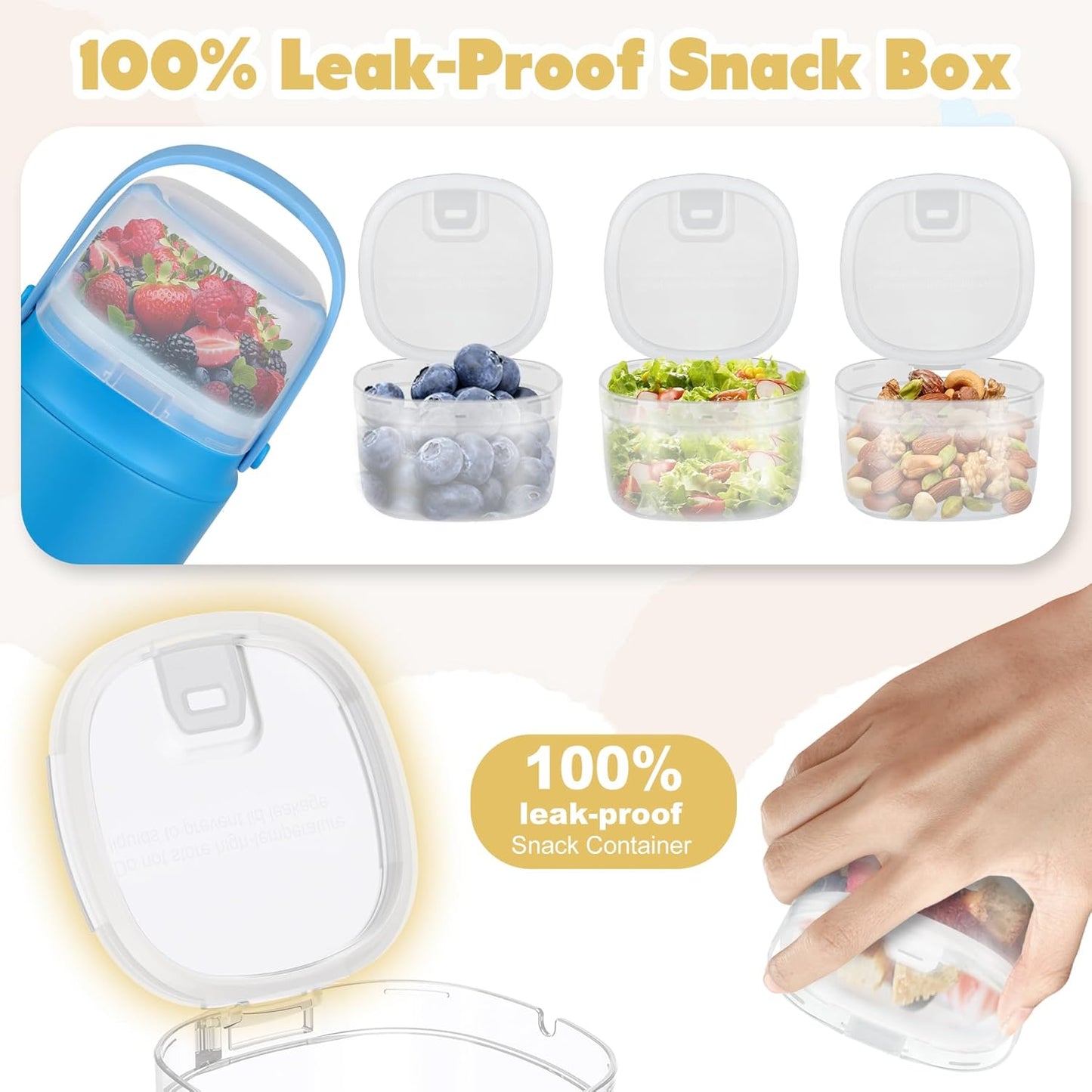 2 - in - 1 Soup Thermo for Hot Food 14oz with Snack Box Container Leak Proof Insulated Lunch Container Kids and Adults Stainless Steel Double Wall Vacuum Wide-mouth Thermal with Spoon and Handle