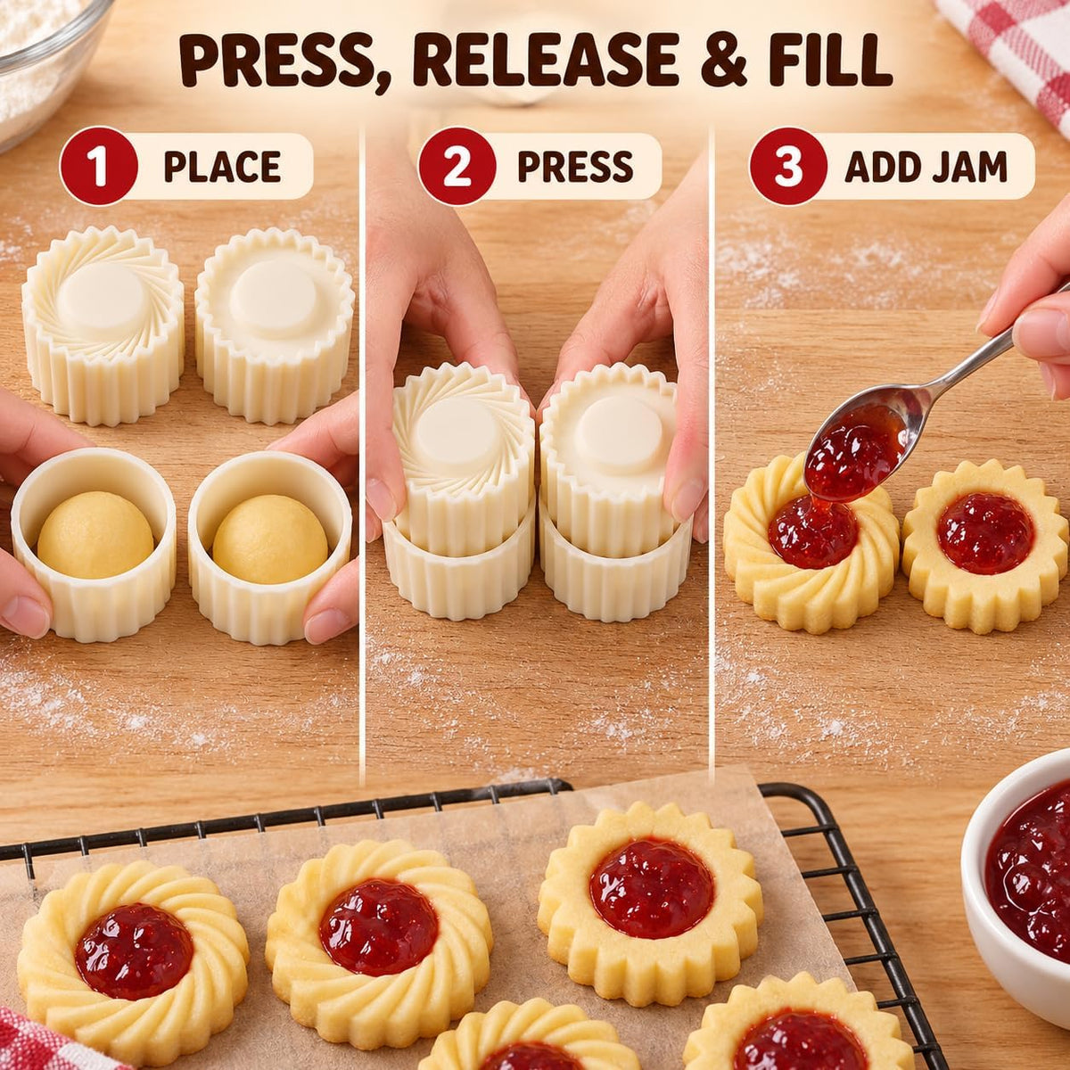 Christmas Tree Cookie Press, Double-Sided Pastry Mold Set, 2-Pack (Silver)