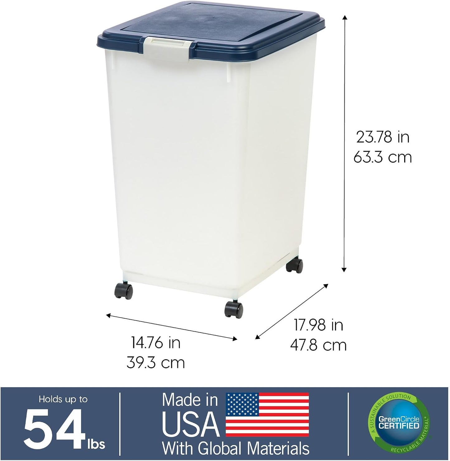 IRIS USA Airtight Dog Food Storage Container, Up to 30 lbs, Attachable Wheels, for Dog Cat Bird and other Pet Food Storage Bin, Keep Fresh, Easy Mobility, BPA Free, Black
