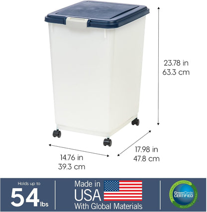 IRIS USA Airtight Dog Food Storage Container, Up to 30 lbs, Attachable Wheels, for Dog Cat Bird and other Pet Food Storage Bin, Keep Fresh, Easy Mobility, BPA Free, Black