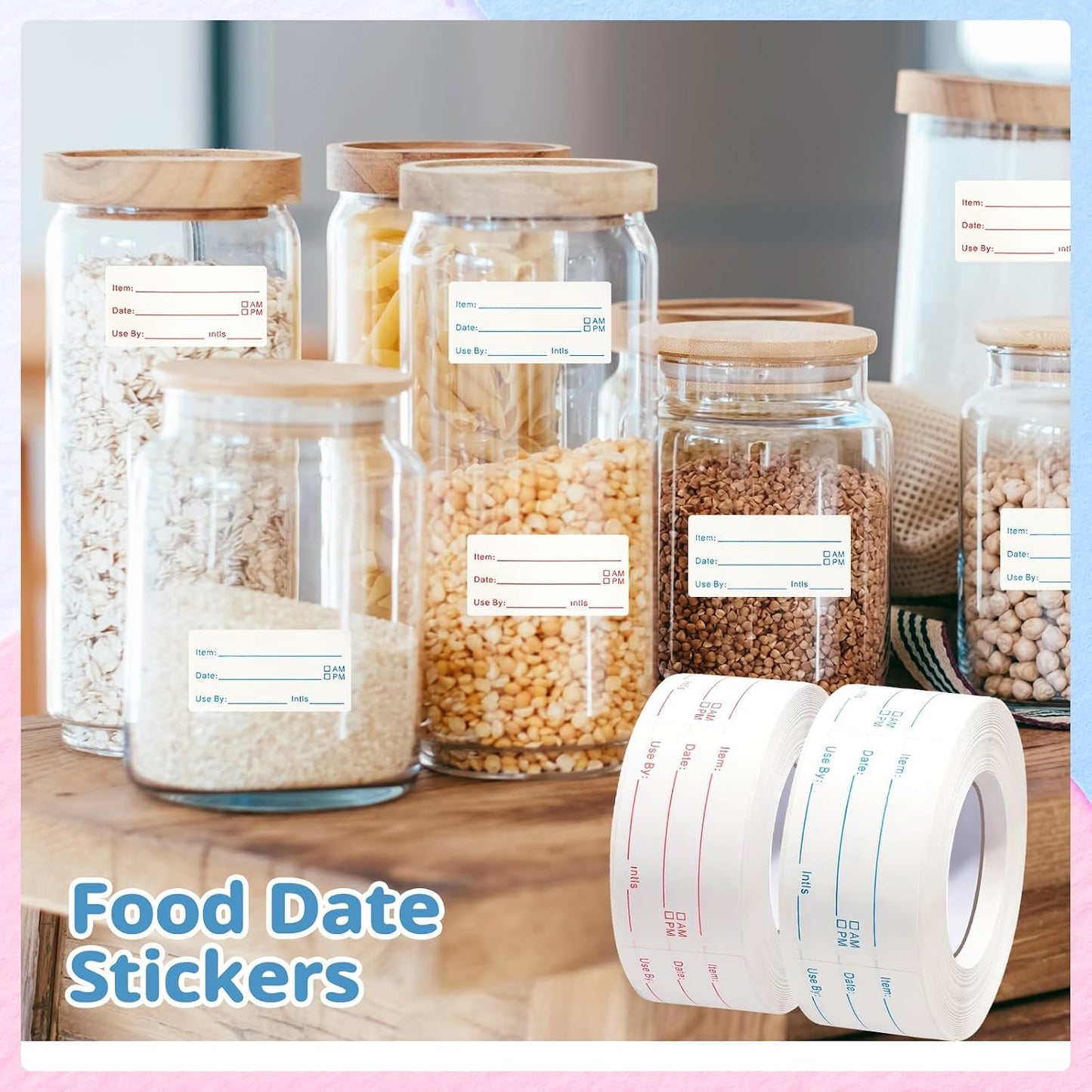 2 Rolls 1000 Pieces Removable Food Labels, 1 x 2 Inch Date Stickers for Freezer, Refrigerator Food Containers - Easy to Write On