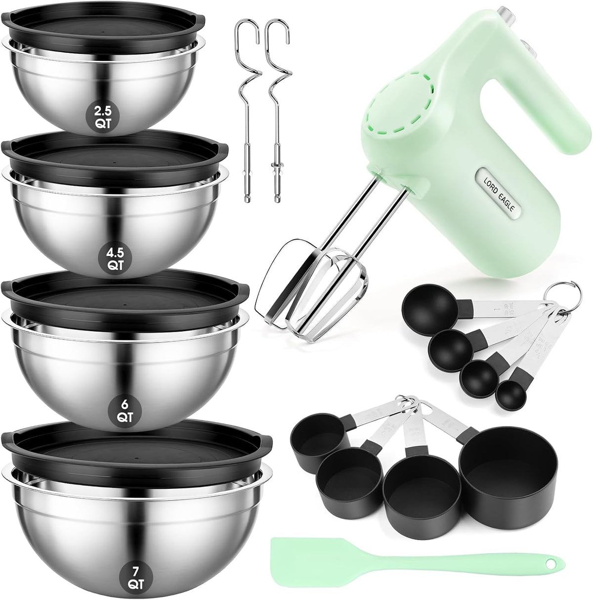5-Speed Small Hand Mixer Electric, 300W Compact Portable, Black