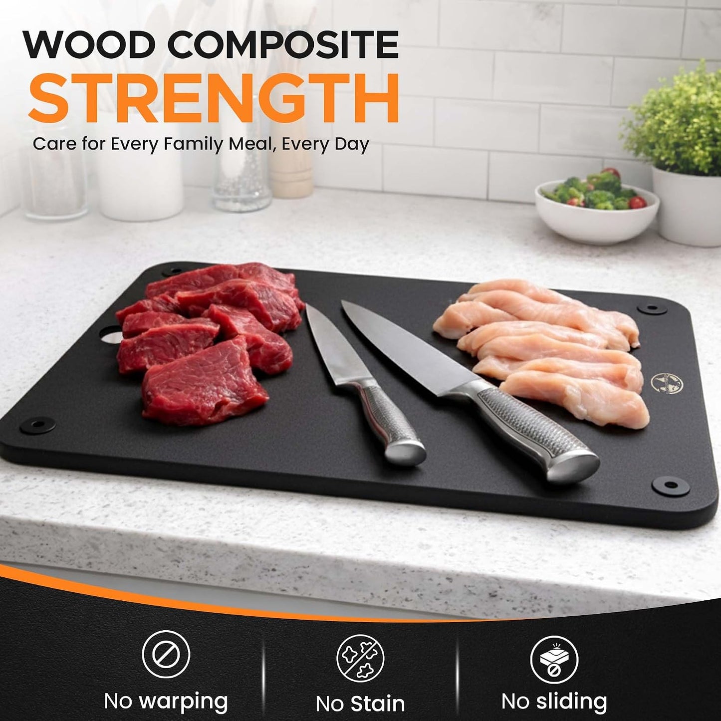 Earth's Dreams Composite Wood Cutting Board Set of 3 – Built In Juice Groove, Dishwasher Safe,Cutting Boards for Kitchen – Large, Medium & Small Non-Slip Wood Charcuterie & Chopping Boards (Tan/Black)