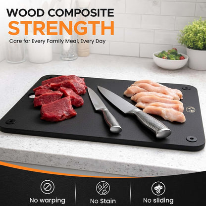Earth's Dreams Composite Wood Cutting Board Set of 3 – Built In Juice Groove, Dishwasher Safe,Cutting Boards for Kitchen – Large, Medium & Small Non-Slip Wood Charcuterie & Chopping Boards (Tan/Black)