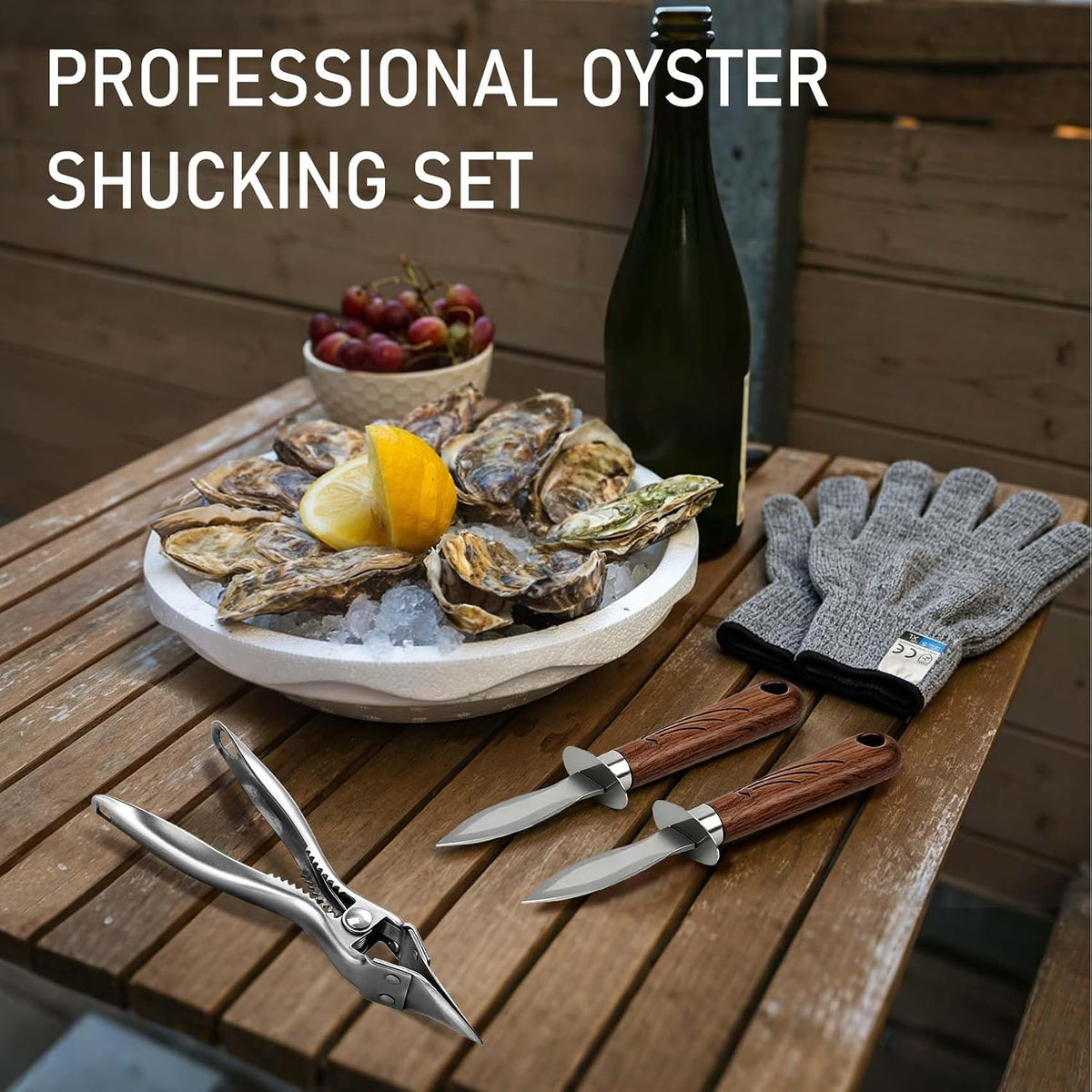 2026 New Oyster Shucker & 2 Shucking Knife Kit with Safety Gloves, Stainless Steel Oyster Opener Easy Leverage Design for Safe Fast Oyster Shucking Keep the Juice