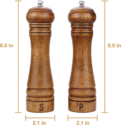 Gulex Wood Pepper Grinder Pepper Mill Adjustable Coarseness 8 Inch Retro