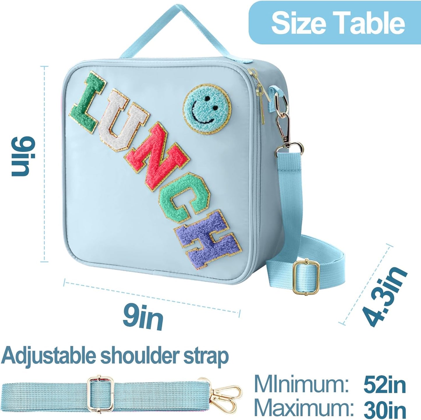 Insulated Lunch Bag With Adjustable Shoulder Strap, Nylon Preppy Lunch Box Large Insulated Lunch Bag Reusable Lunch Tote Bag with Smiley Preppy LunchBag for Girls School Travel Picnic (Green)