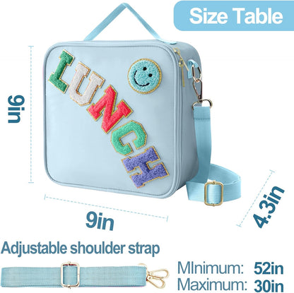 Insulated Lunch Bag With Adjustable Shoulder Strap, Nylon Preppy Lunch Box Large Insulated Lunch Bag Reusable Lunch Tote Bag with Smiley Preppy LunchBag for Girls School Travel Picnic (Green)