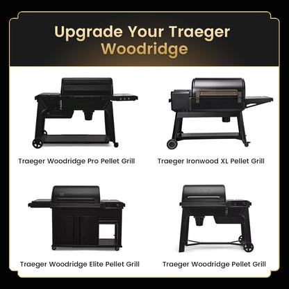 QuliMetal Folding Front Shelf for Traeger Pro 34, Texas Elite 34, Century 885 and Eastwood 34, 37" x 12" Heavy-Duty Grill Prep Table with Cutting Board, Stainless Steel Basin, Lid and 5 Hooks