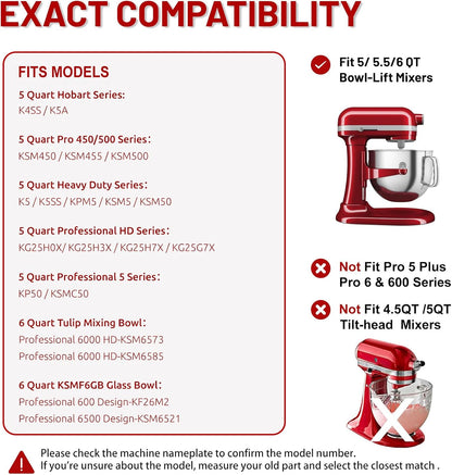 K45WW 6 Wire Whip Attachment for KitchenAid 4.5 5 Quart Tilt-Head Stand Mixer, Dishwasher Safe, Stainless Steel Whisk for Kitchen Aid Mixer Accessory Replacement Parts