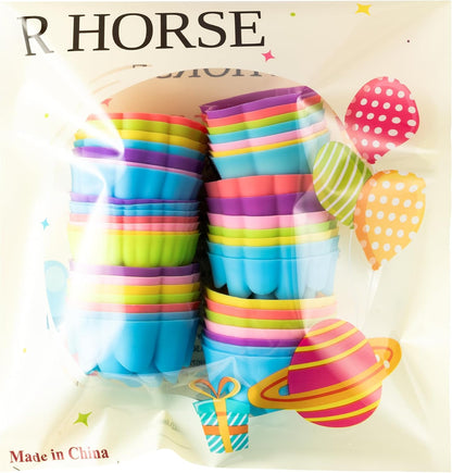 R HORSE 42Pcs Silicone Molds Cupcake 2 Inch Mini Size Reusable Muffins Liners Washable Non-Stick Donut Wrapper Mold Flower Shapes Baking Cups for Pan Oven Microwave Dishwasher