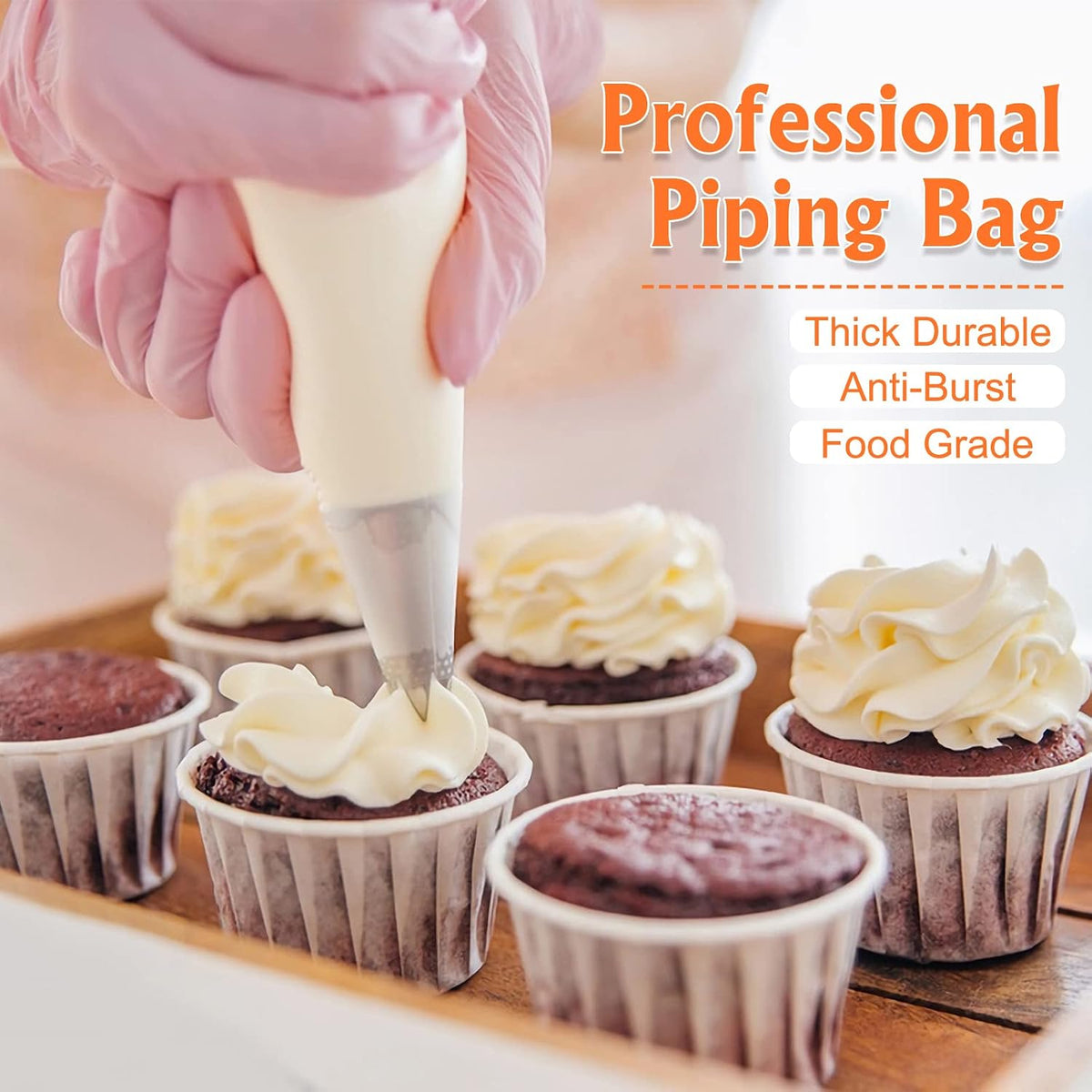XSEINO Disposable Piping Bags, 12 Inch - Heavy Duty Anti Burst Pastry Bags With Bump Non-slip Design For Icing and Frosting and Cookies Decoration Bags(Thickened)