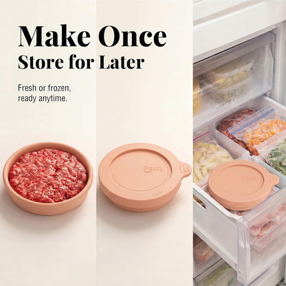 Silicone Burger Patty Mold Set with Lid, Nonstick Burger Press for 1/4 lb Patties, Food-Grade Patty Maker for Beef, Chicken & Veggie Burgers, Food Freezer Container, 4 Pack