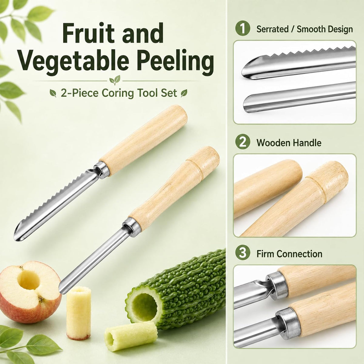 3 Pcs Vegetable Corer Tool, Apple Core Remover, Pepper Corer Remover Tool