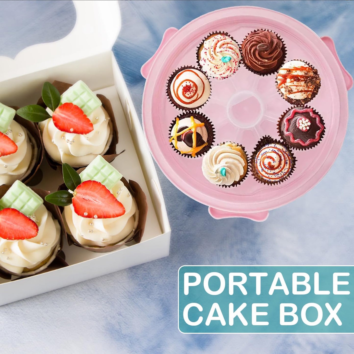 Cake Carrier Round Cake Stand Plus Height Cake Container with Cupcakes Pad, Handle, Lid Reusable Package Box for Transporting Desserts,Pie,Toast,Fruit (10" Black)