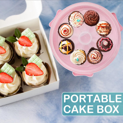 Cake Carrier Round Cake Stand Plus Height Cake Container with Cupcakes Pad, Handle, Lid Reusable Package Box for Transporting Desserts,Pie,Toast,Fruit (10" Black)