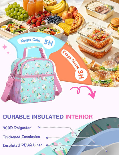 VASCHY Lunch Box Bag for Kids, Insulated Double Compartments Cooler Lunch Tote for Toddlers Boys Girls School/Daycare/Picnic Black Dinos