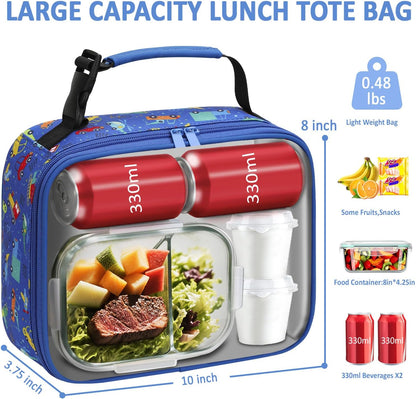 Lunch Box Kids Insulated Lunch Bag for Boys Girls Cute Reusable Lunch Tote Bag Waterproof Portable Thermal Lunch Box Kids for School Picnic Travel Black