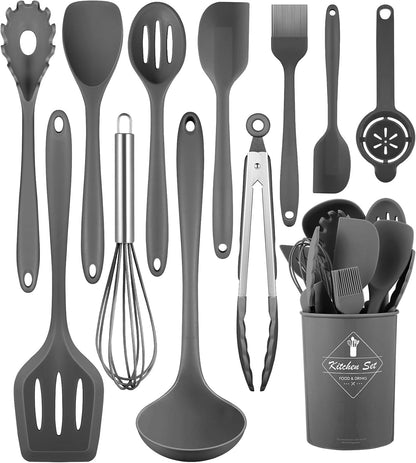 Kitchen Utensils Set-12 Pieces Silicone Cooking Utensils Set (Dishwasher Safe) 392°F Heat Resistant Spatula Set,Kitchen Utensil Set for Nonstick Cookware,Best Kitchen Tools with Holder
