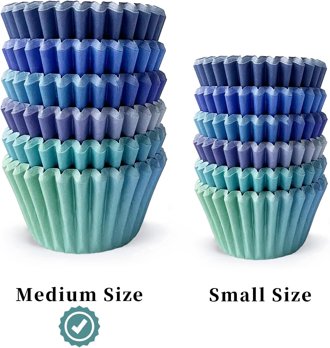 qiqee 300PCS Mini Gradient Cupcake Liners Cupcake Cups 6 Designs Blue Gradient Cupcake Papers Baking Cups Cupcake Wrappers (Small Size)