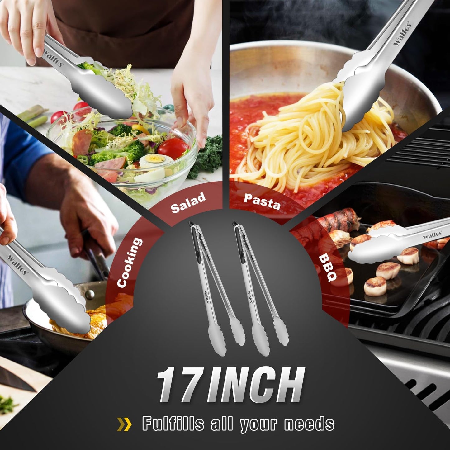 WALFOS Tweezer Tongs for Cooking, Kitchen Tweezers Stainless Steel Pasta Tweezers Tongs for Cooking, Roasting, Grabbing Small Objects, Dessert, BBQ, Spaghetti 3 Pcs (8+10+12-Inch)