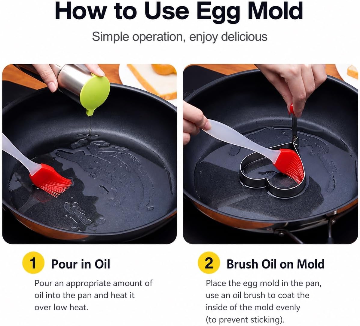 4 Pack Egg Rings for Frying Eggs, Stainless Steel Pancake Mold