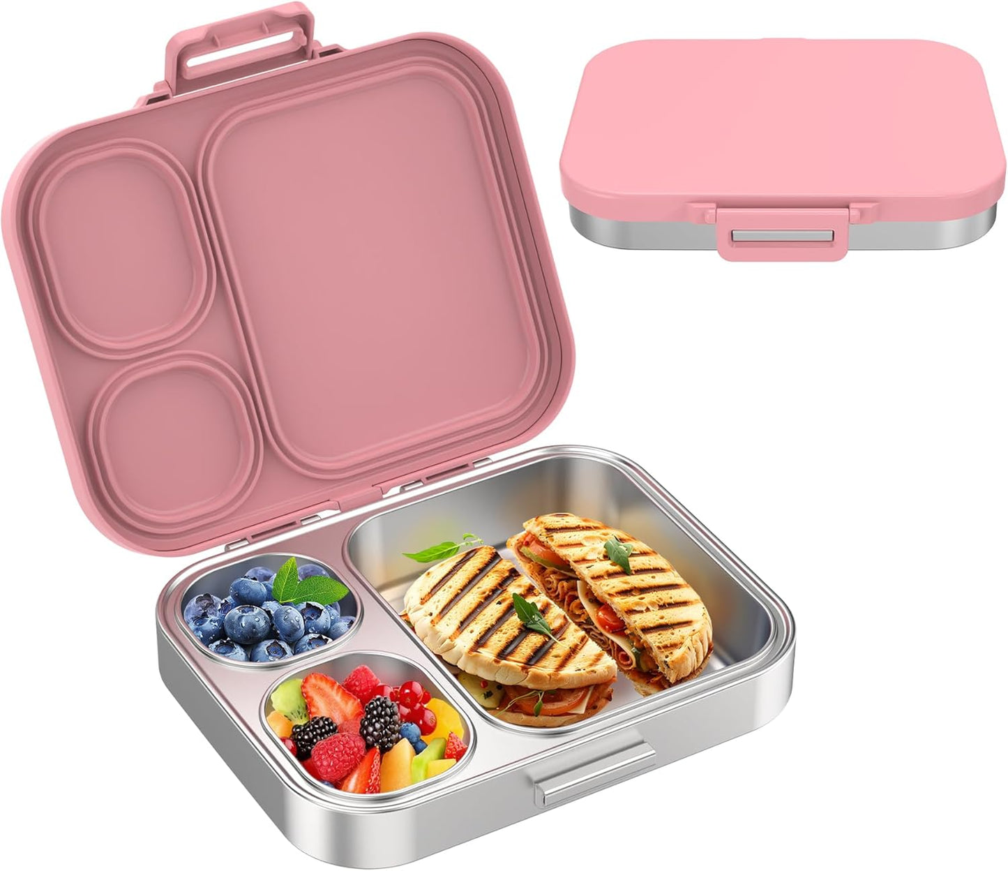 Pawtong Stainless Steel Bento Lunch Box for Kids | 3-Compartment Lunch Box Container Kids | 100% Leakproof, Eco-Friendly, Perfect Portion Control for Kids&Adult Healthy Meals (Purple)