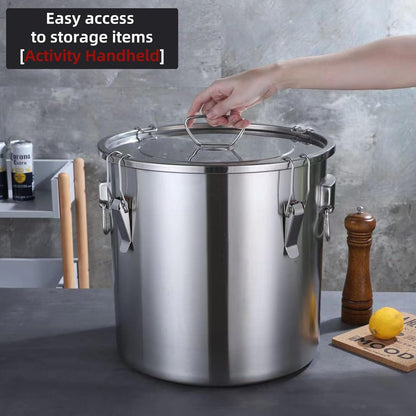 304 stainless steel food storage containers with lids lock clips airtight container large airtight for rice flour sugar grain coffee bean storage containers Kitchen jar (5.55gal/21L)