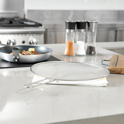 Restaurantware Splatter Screen 1 Count 13" Fine Mesh Cover Stainless Steel Splatter Guard with Resting Feet Cooking Protector for Frying Pan, Cooking Pots, Saute, Grease and Oil, Kitchen Tool