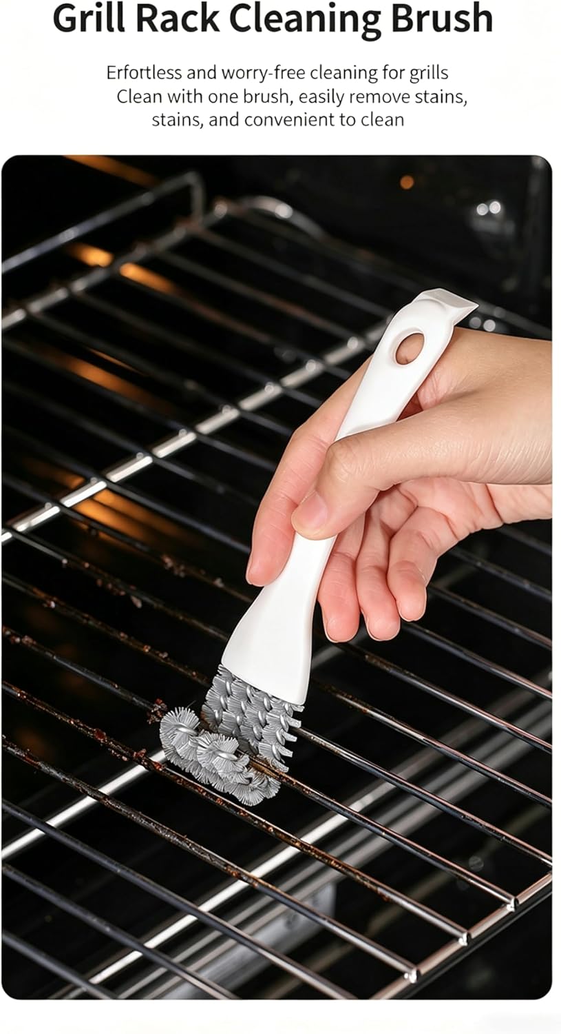 2 Pack Grill Cleaning Brush for BBQ Grill Grates, Kitchen Gap Cleaning Brush with Scraper, Detail Cleaning Tool for Stove Top, Sink, Oven Rack, Drain and Hard-to-Reach Areas