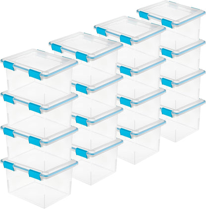 Sterilite 80 Qt Gasket Box, Stackable Storage Bin with Latching Lid and Tight Seal, Plastic Container to Organize Basement, Clear Base and Lid, 1-Pack