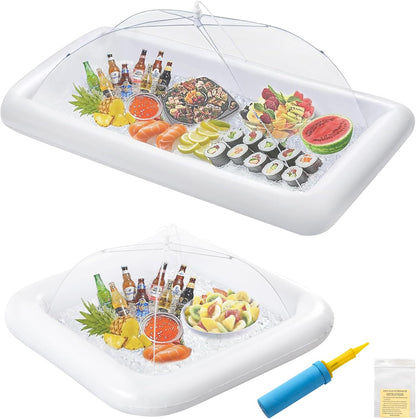 HBlife 4 PCS Inflatable Serving Bar, 2 Size Inflatable Buffet Cooler for Party,BBQ,Luau, Salad Ice Tray Food Drink Containers with Drain Plug and 1 Hand Air Pump
