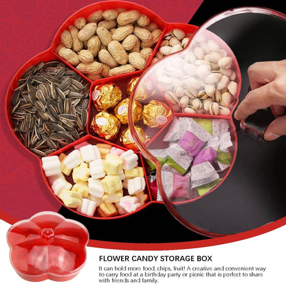 DOERDO Plastic Serving Trays with Lid 6 Compartment Food Storage Candy Organizer, Veggie Tray for Snack and Fruit, Red, 9.8x2.6Inch