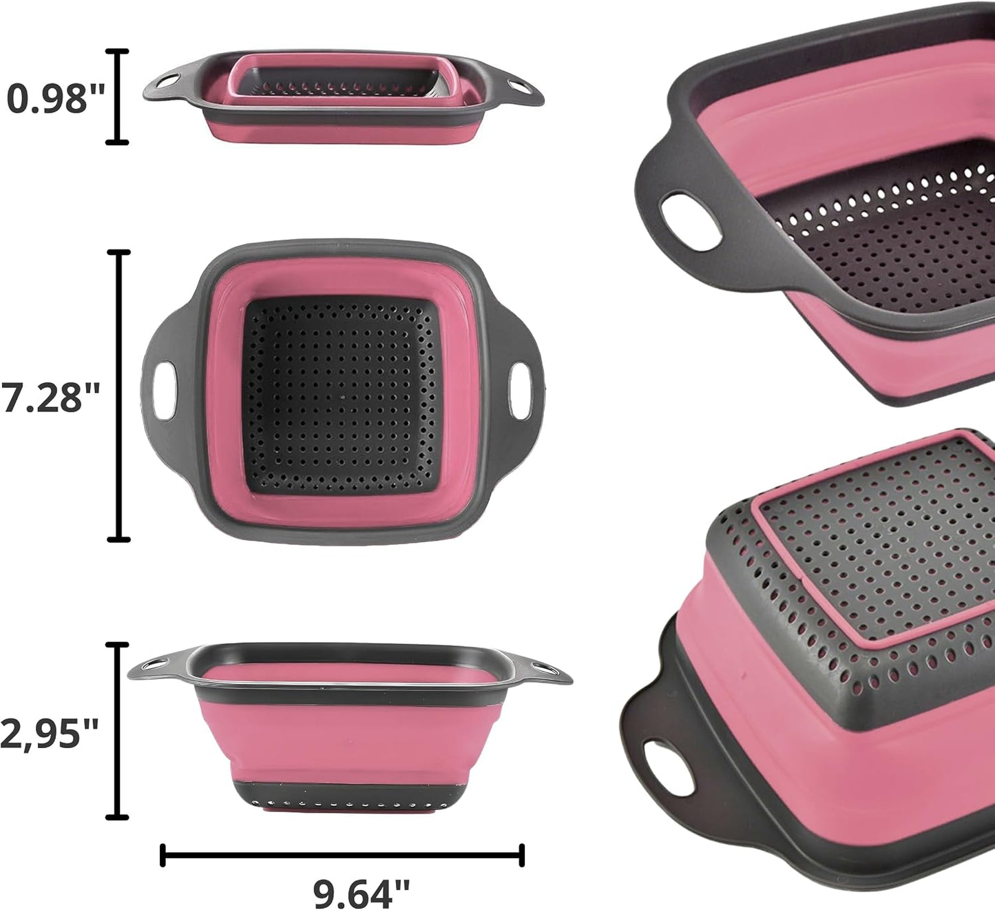 3PCS Green Foldable Kitchen Strainer Set – Silicone Colander Collapsible Strainers and Colanders Green Collander for Kitchen Collapsible Compact Drain Tools for Cooking Prep