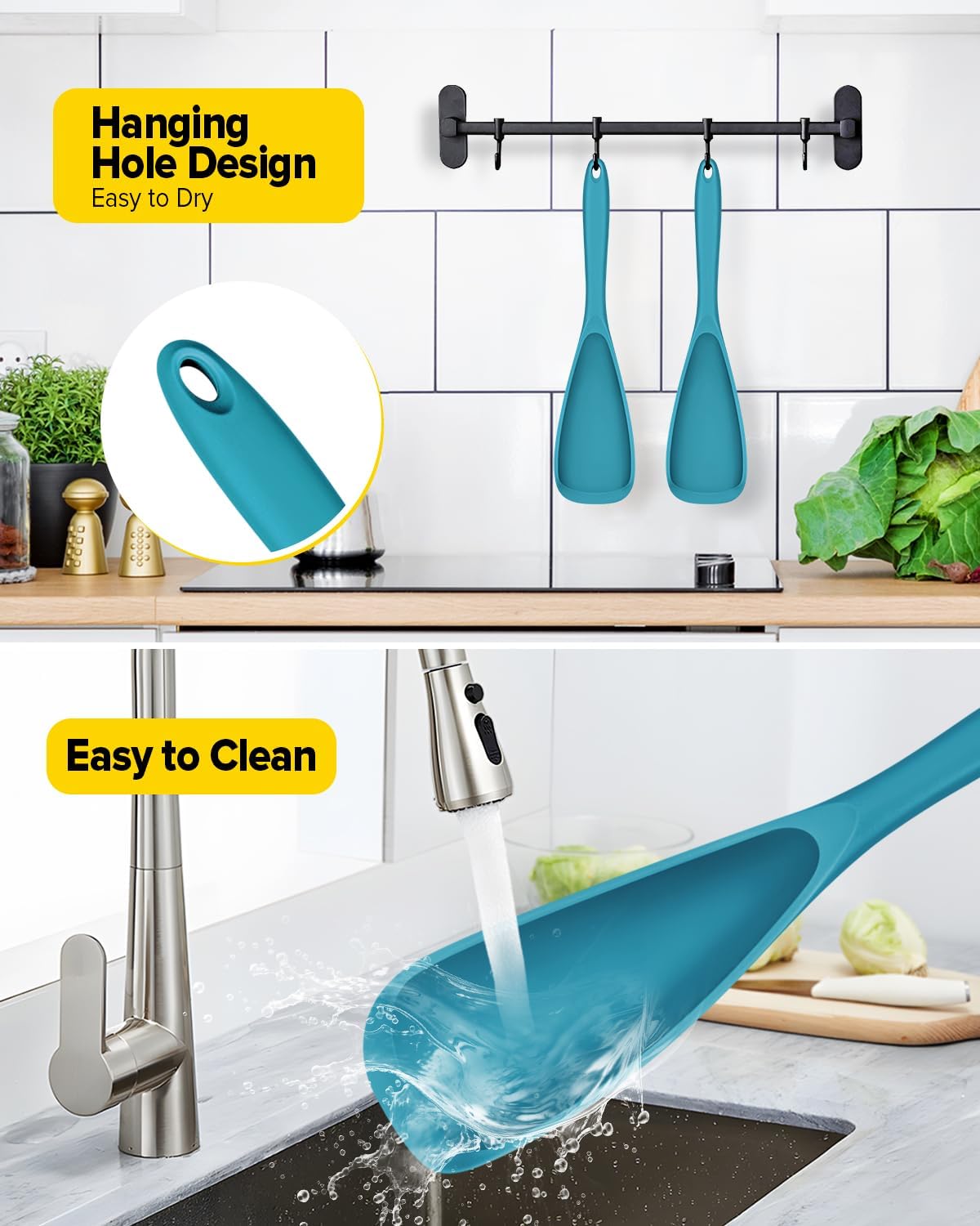 Pack of 2 Cooking Spoons for Non Stick Cookware, Multifunction Spatula Spoon BPA-Free, One-Piece Design, Suitable for Scooping, Scraping, Serving and Mixing(BLACK-GRAY)