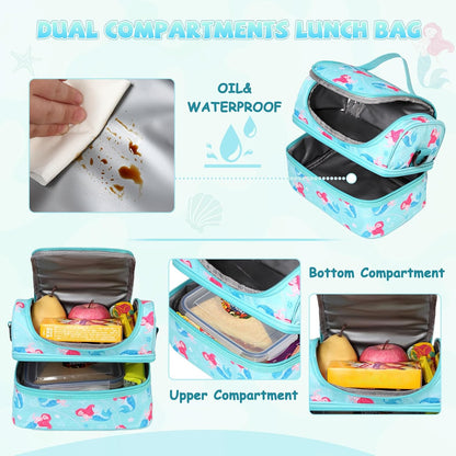 Lunch Bag for Girls,ChaseChic Insulated Lightweight Lunch Boxes for Kids Boys Dual Compartment Lunch Organizer Leak-Proof Cooler Bag with Detachable Adjustable Shoulder Strap,Purple Butterflies