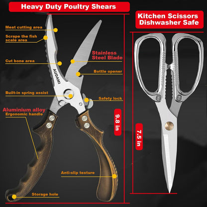 2 Pack Kitchen Shears,Heavy Duty Stainless Steel All-Purpose Poultry Meat Scissors for Cooking-Dishwasher Safe