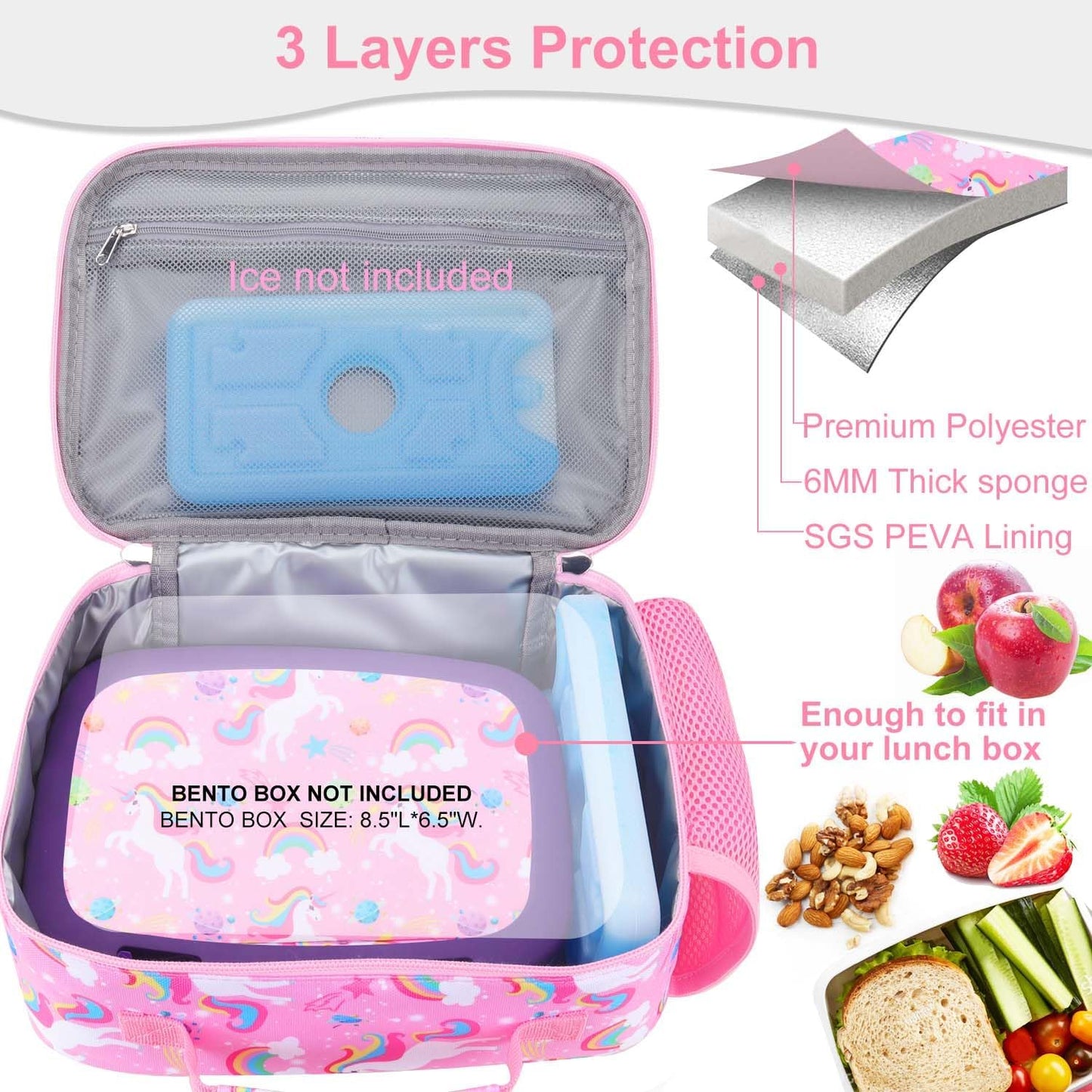 RHCPFOVR Kids Lunch Bag - Insulated Lunch Box for Boys Girls,Washable Lunch Bag and Reusable Toddler Leak-proof Lunchbox for School and Daycare - Colors A
