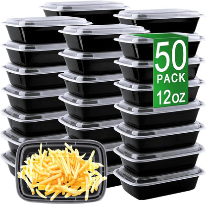 Meal Prep Containers, 50 Pack 58oz (100-Piece) Disposable Take Out Food Storage Containers with Leakproof Lids, Large Plastic To Go Lunch Boxes, BPA Free, Microwave/Dishwasher/Freezer Safe