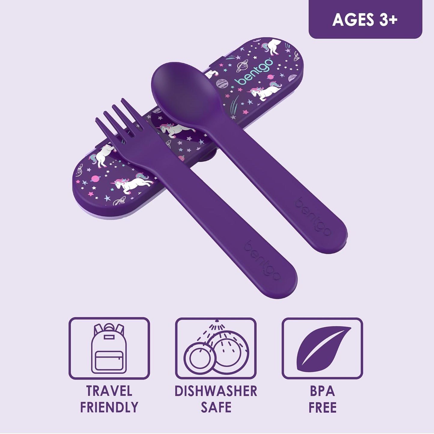 Bentgo Kids Utensil Set - Reusable Plastic Fork, Spoon & Storage Case - BPA-Free Materials, Easy-Grip Handles, Dishwasher Safe - Ideal for School Lunch, Travel, & Outdoors (Shark)