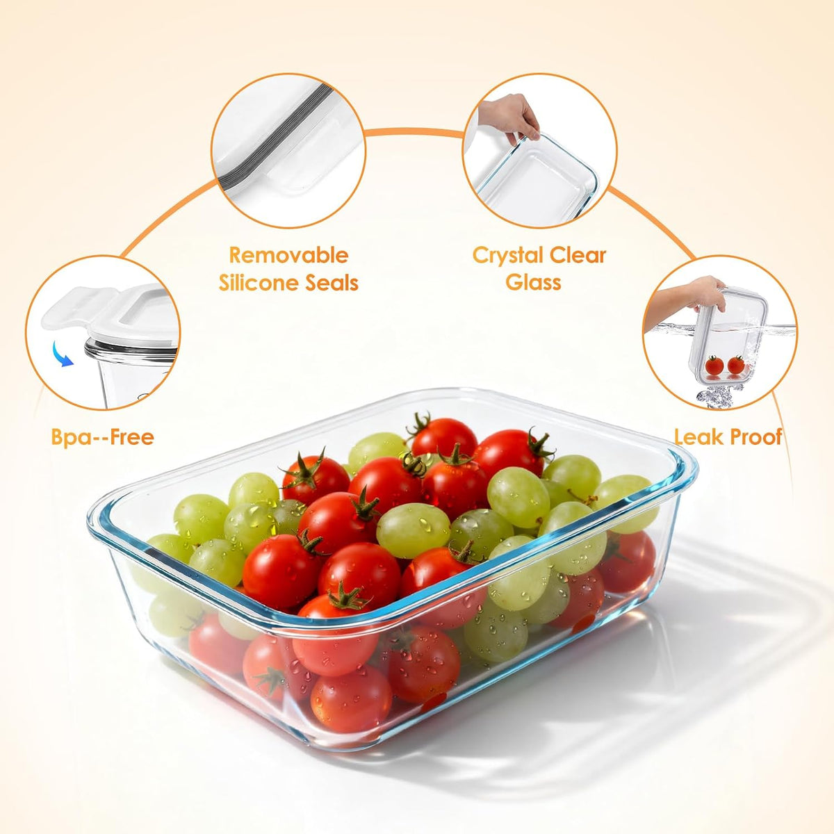 2 Pack 78oz/2300ml Large Glass Storage Containers with Lids, Meal Prep Food Container Set, Airtight Leakproof Snap Lids, BPA Free Borosilicate Glass, Microwave Oven Freezer Dishwasher Safe