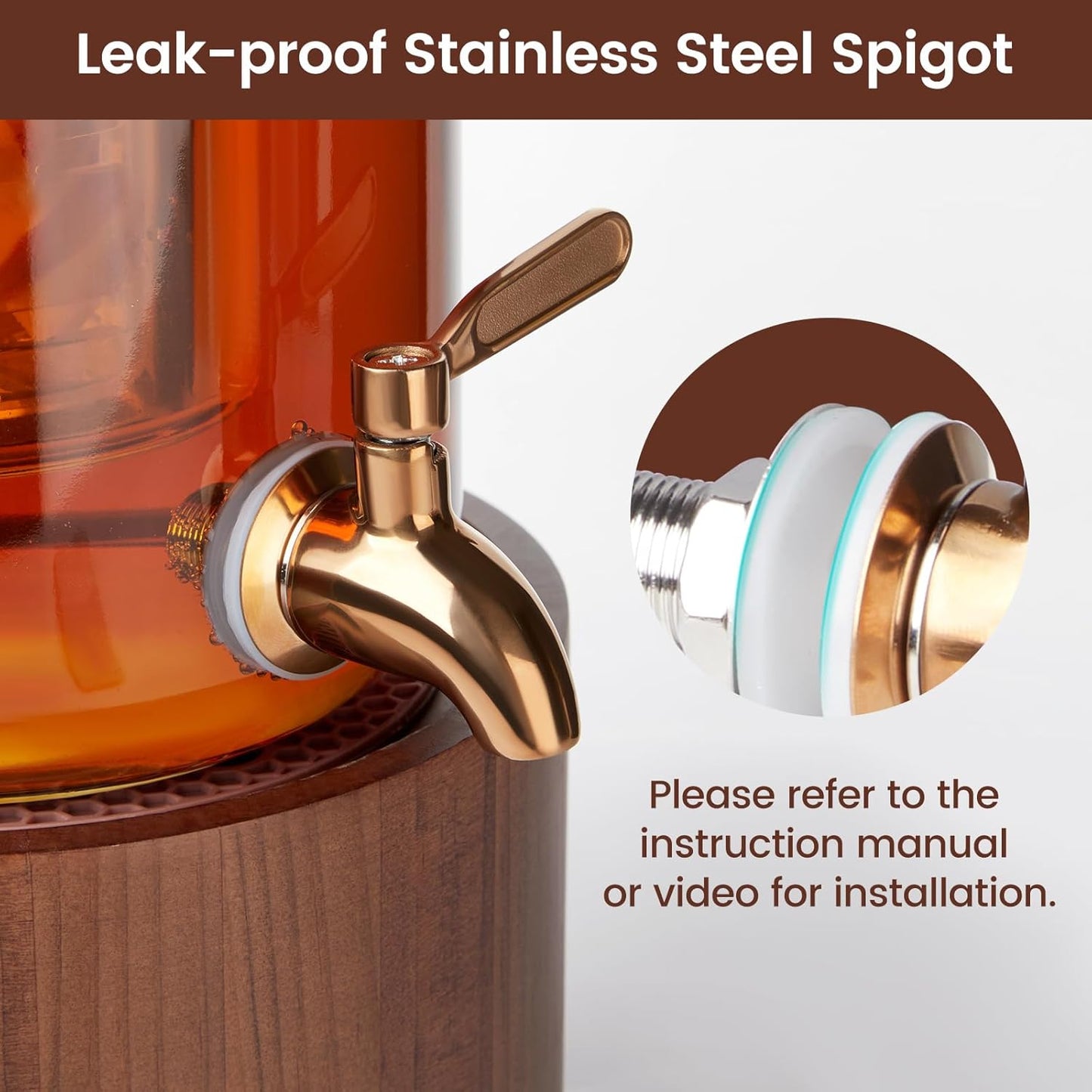 2 PCS 1 Gallon Glass Drink Dispenser for Parties, Beverage Dispenser with Wooden Stand, Silicone Lid and Stainless Steel Spigot, Ideal for Lemonade, Juice, Sun Tea, and Party Drinks