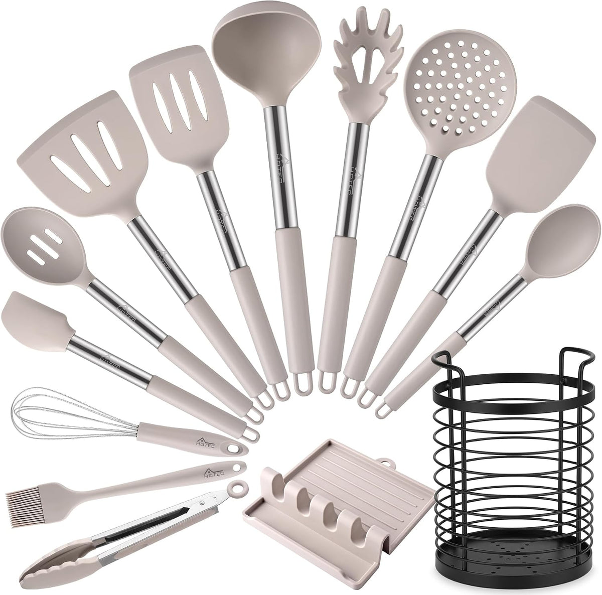 HOTEC Silicone Kitchen Cooking Utensils Set, 14pcs Multicolor