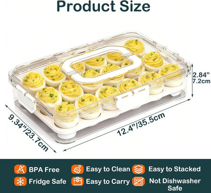 2 Pack Deviled Egg Containers with Lid, Detachable Deviled Egg Platter, Durable Clear Plastic Deviled Egg Carrier Storage 48 Eggs, Stackable Deviled Egg Tray for Fridge Party & Picnics-White