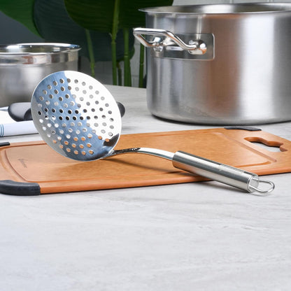 Restaurantware Stainless Steel Spider Skimmer - German Standard Wire Skimmer with Ergonomic Handle, Dishwasher Safe - Wire Strainer Pasta Spoon for Cooking & Frying