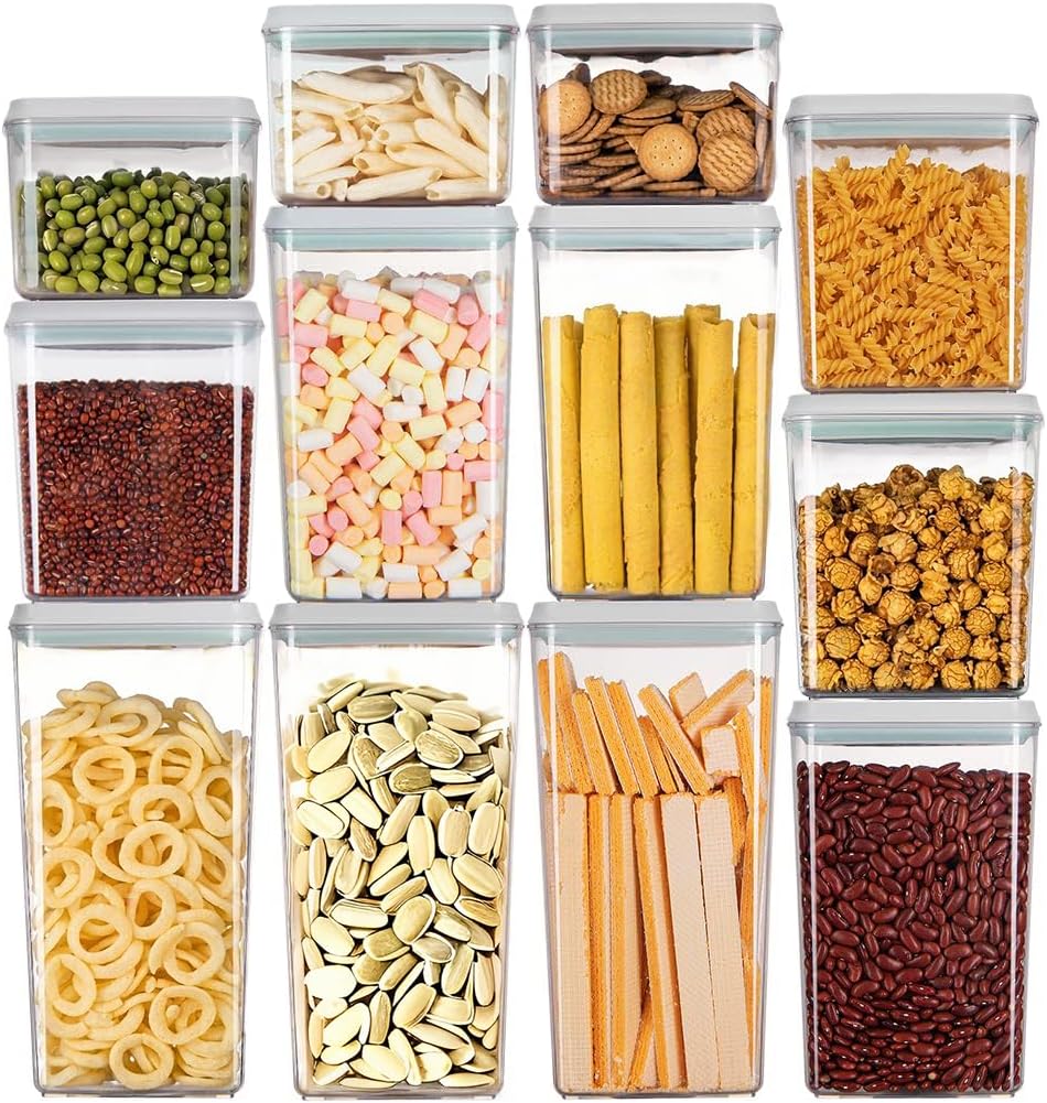 Airtight Food Storage with One-Touch Lid, (3 × 1.27 QT / 1.2 L) Stackable Durable PET for Sugar, Grains, Coffee Beans, and Baking Pantry Organization