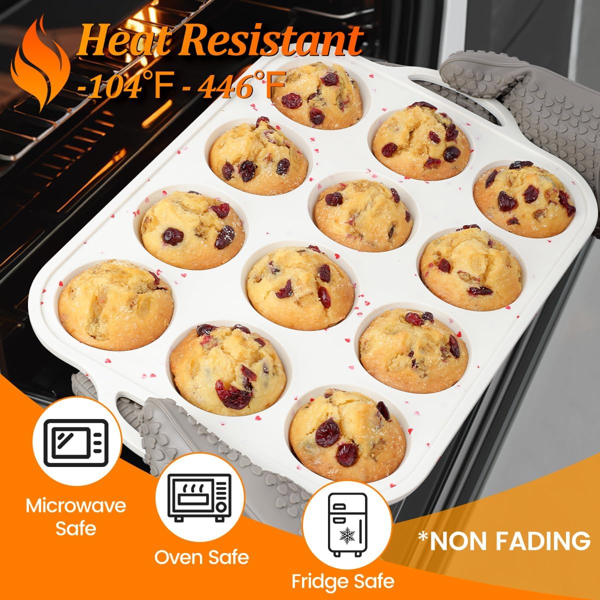 CAKETIME Mini Muffin Pan, Metal Reinforced Frame Mini Cupcake Pans 24 Cups Nonstick Muffin Silicone Molds with Handle for Baking Muffins, Cupcakes, Egg Bites 2 Pack