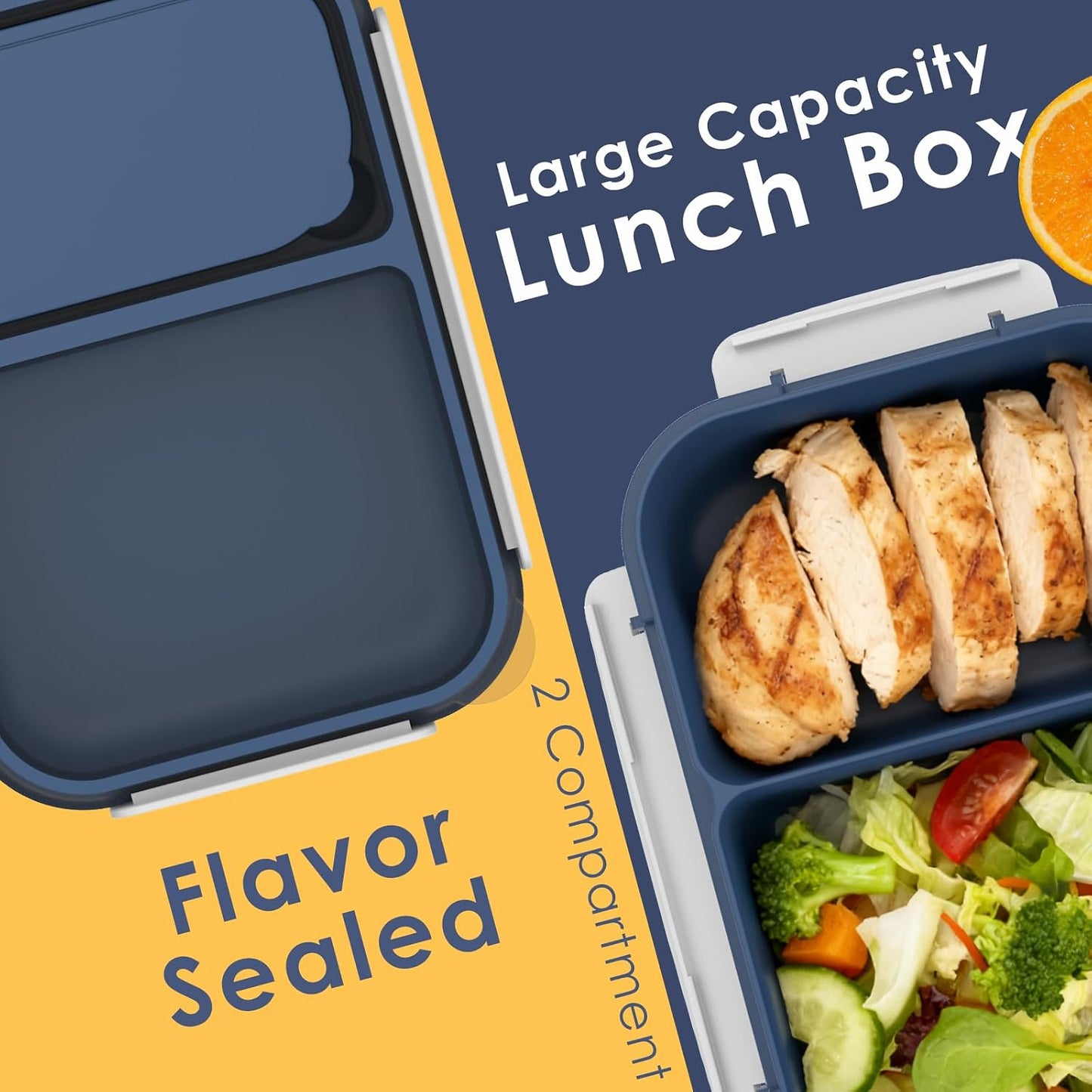 WHALEHOUSE Bento Lunch Box, 1300ML 4 Compartments Meal Prep Container with Utensil, Airtight Food Storage Container with Snap Locking Lids, Microwave/Dishwasher/Freezer Safe, On the Go