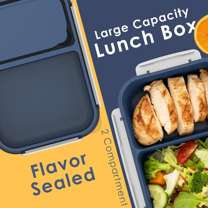 WHALEHOUSE Bento Lunch Box, 1300ML 4 Compartments Meal Prep Container with Utensil, Airtight Food Storage Container with Snap Locking Lids, Microwave/Dishwasher/Freezer Safe, On the Go